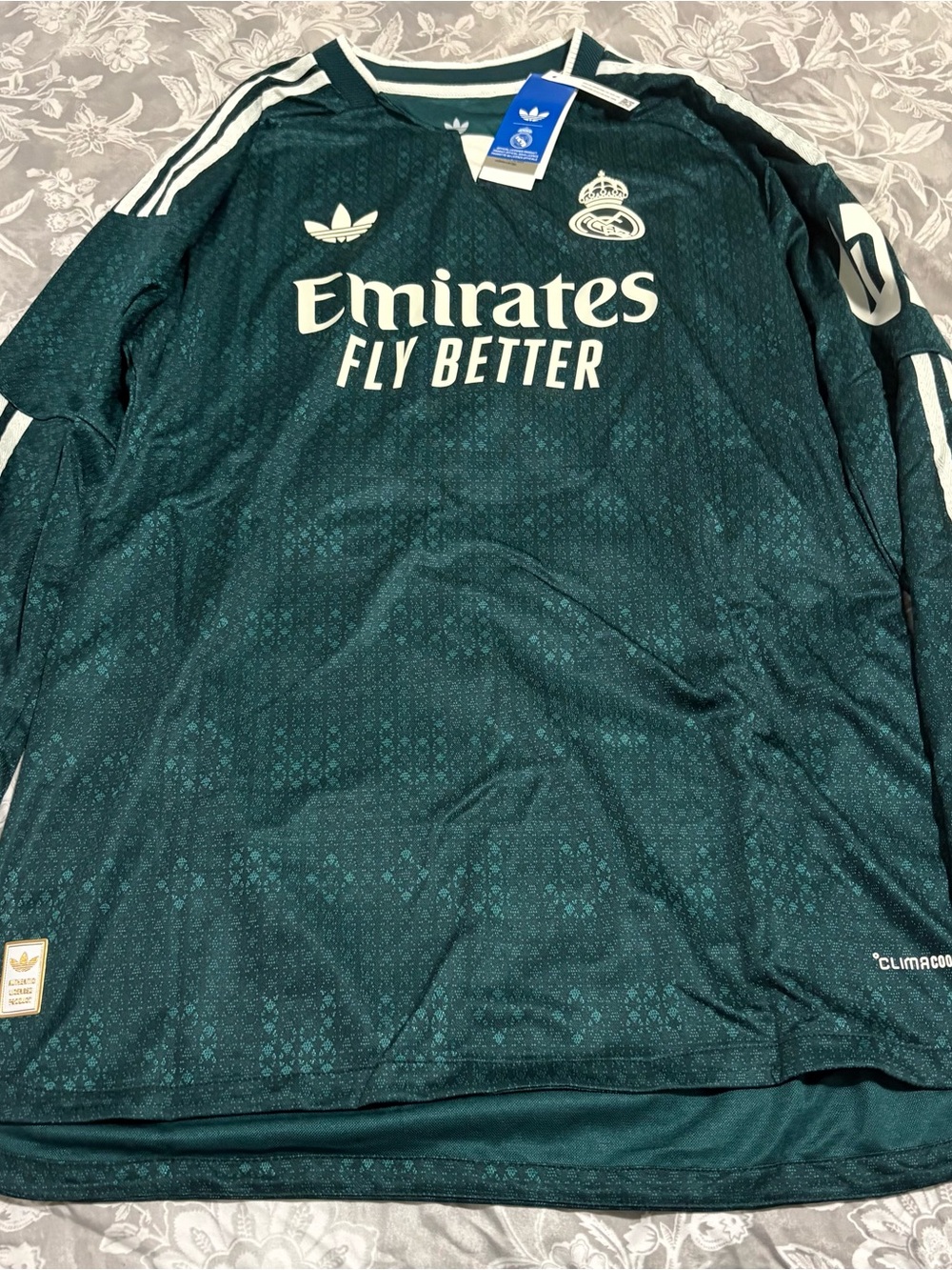 adidas Real Madrid Deep Green Long Sleeve Jersey with White Logos